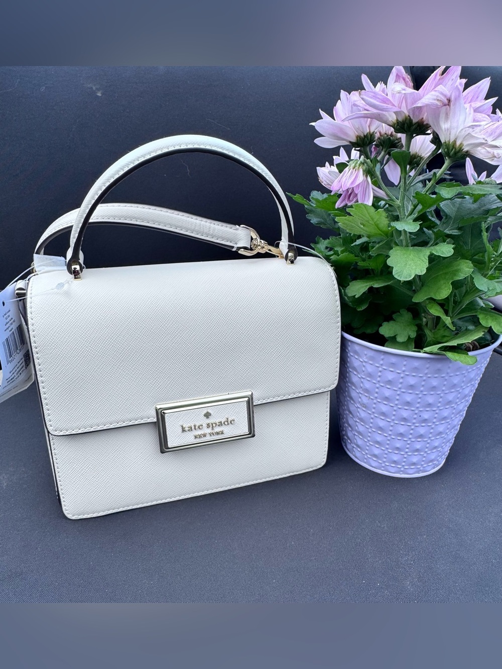 kate spade White Leather Top-Handle Satchel with Gold Hardware